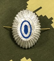 Кокарда (Овал, Орешек) без листьев КАЗАЧЬЯ металлическая серебро, голубая эмаль, насечки.Офицерская