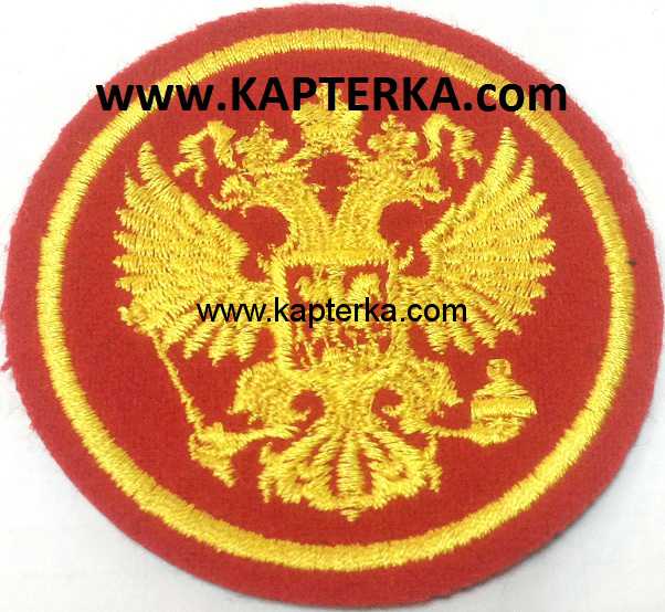 Нашивка круглая большая Орёл, красный фон.
