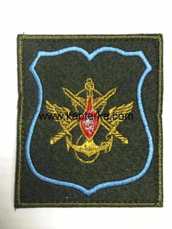 ШЕВРОН Должностные лица МО ВЫШИТЫЙ 300 ПРИКАЗ оливковый фон голубой кант на липучке