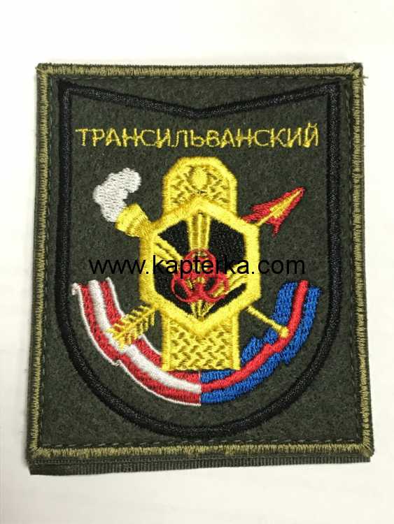  ​​​ШЕВРОН Трансильванский 282-ой учебный центр войск РХБ защиты ВЫШИТЫЙ ПО 300-МУ ПРИКАЗУ чёрный кант на липучке